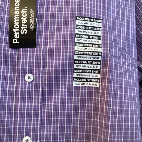Nick Graham Shirt Men’s Medium Neck 15.5 Collared Long Sleeve Purple/White/Grey - Picture 2 of 8
